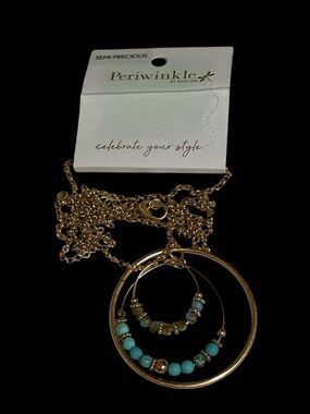 Periwinkle by Barlow Gold Hoop Necklace with Turquoise Beads